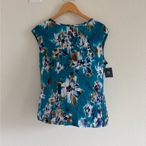 Doncaster Blue Cap Sleeve Silk Blouse with Floral Print